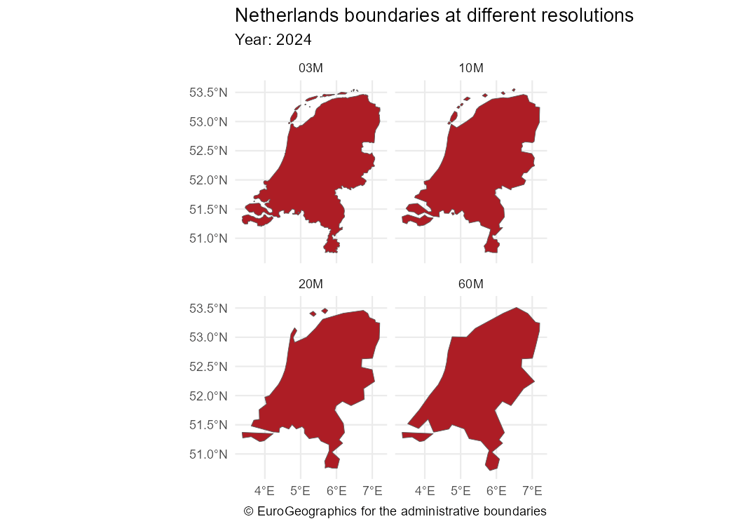 Netherlands boundaries at different resolutions
