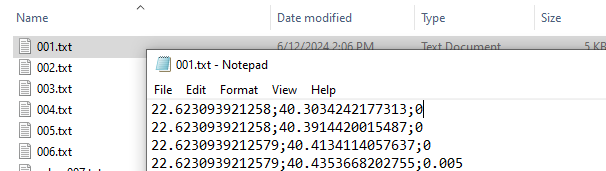 The 001.txt file contains the following information: Each row represents   the probability of movement between point 001 and any other destination   points.