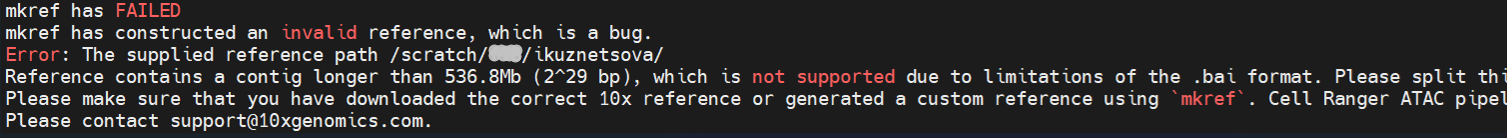 screenshot of the error